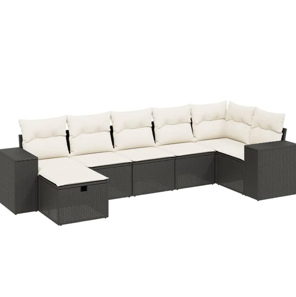 MAISON EXCLUSIVE - Salon de jardin 7 pcs avec coussins noir résine tressée