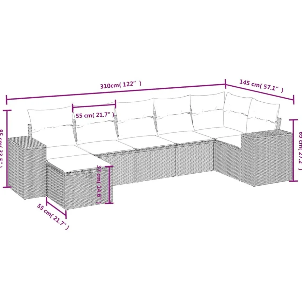 MAISON EXCLUSIVE - Salon de jardin 7 pcs avec coussins noir résine tressée