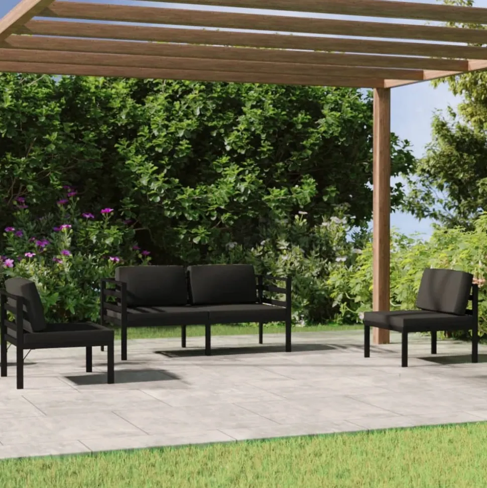 MAISON EXCLUSIVE - Salon de jardin 4 pcs avec coussins aluminium anthracite