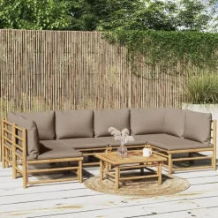 MAISON EXCLUSIVE - Salon de jardin 7 pcs avec coussins taupe bambou