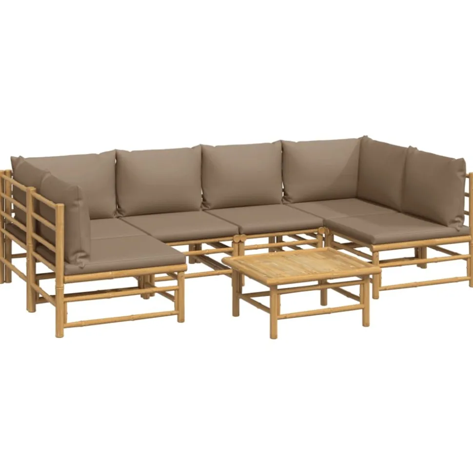 MAISON EXCLUSIVE - Salon de jardin 7 pcs avec coussins taupe bambou