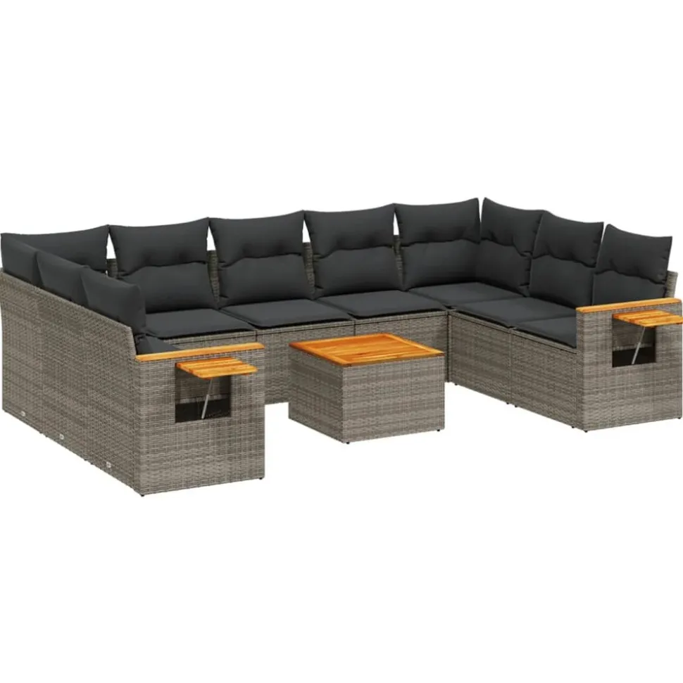 MAISON EXCLUSIVE - Salon de jardin avec coussins 10 pcs gris résine tressée