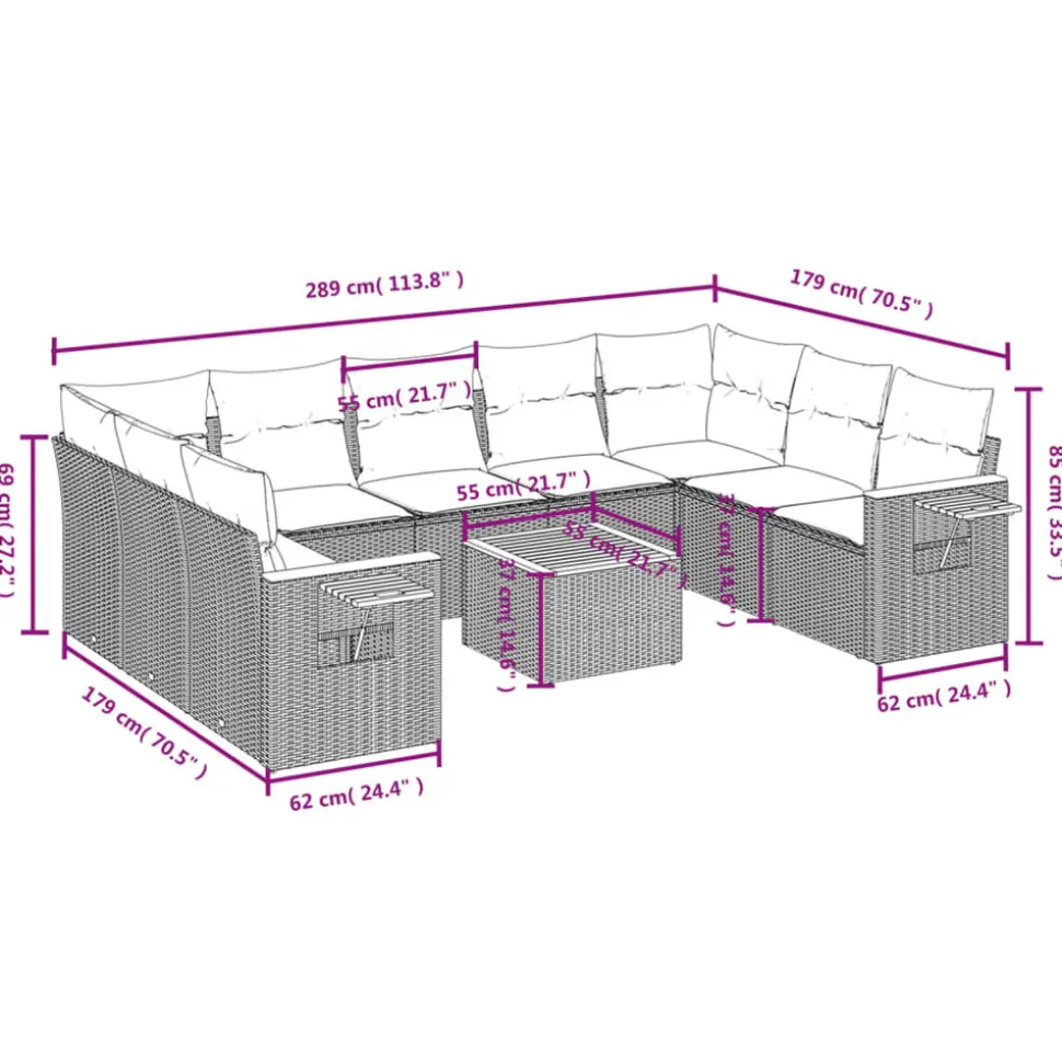 MAISON EXCLUSIVE - Salon de jardin avec coussins 10 pcs gris résine tressée