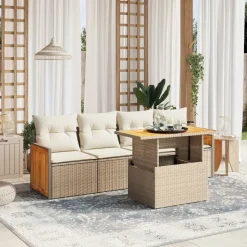 MAISON EXCLUSIVE - Salon de jardin avec coussins 5 pcs beige résine tressée