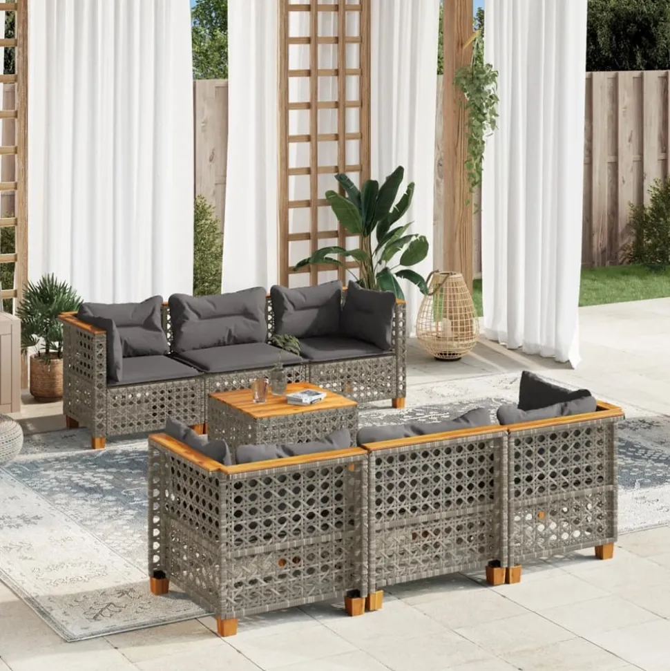 MAISON EXCLUSIVE - Salon de jardin avec coussins 7 pcs gris résine tressée