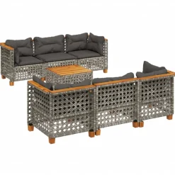 MAISON EXCLUSIVE - Salon de jardin avec coussins 7 pcs gris résine tressée