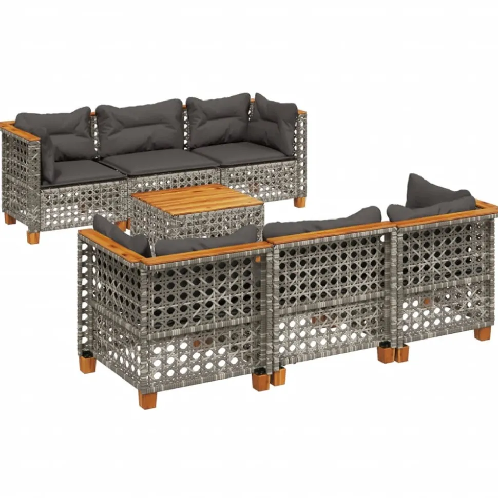 MAISON EXCLUSIVE - Salon de jardin avec coussins 7 pcs gris résine tressée