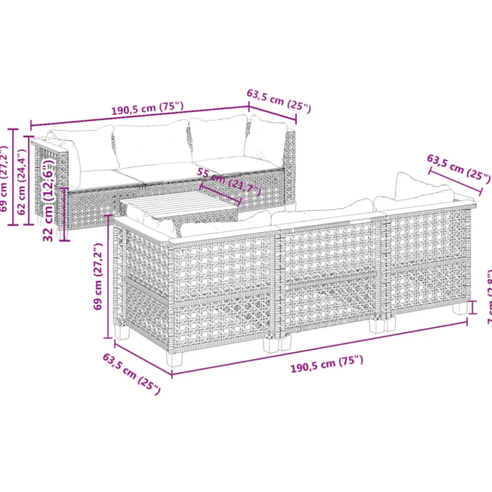 MAISON EXCLUSIVE - Salon de jardin avec coussins 7 pcs gris résine tressée