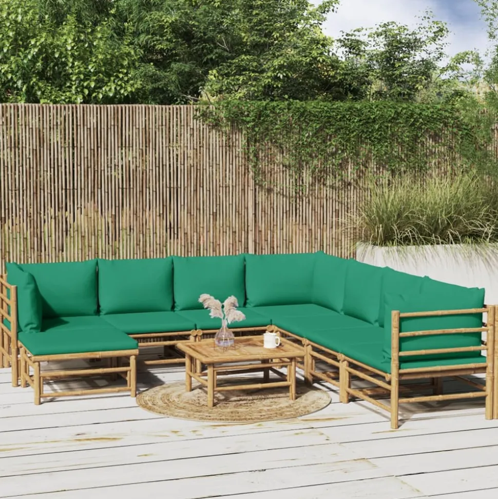 MAISON EXCLUSIVE - Salon de jardin 9 pcs avec coussins vert bambou