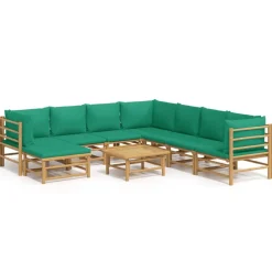 MAISON EXCLUSIVE - Salon de jardin 9 pcs avec coussins vert bambou