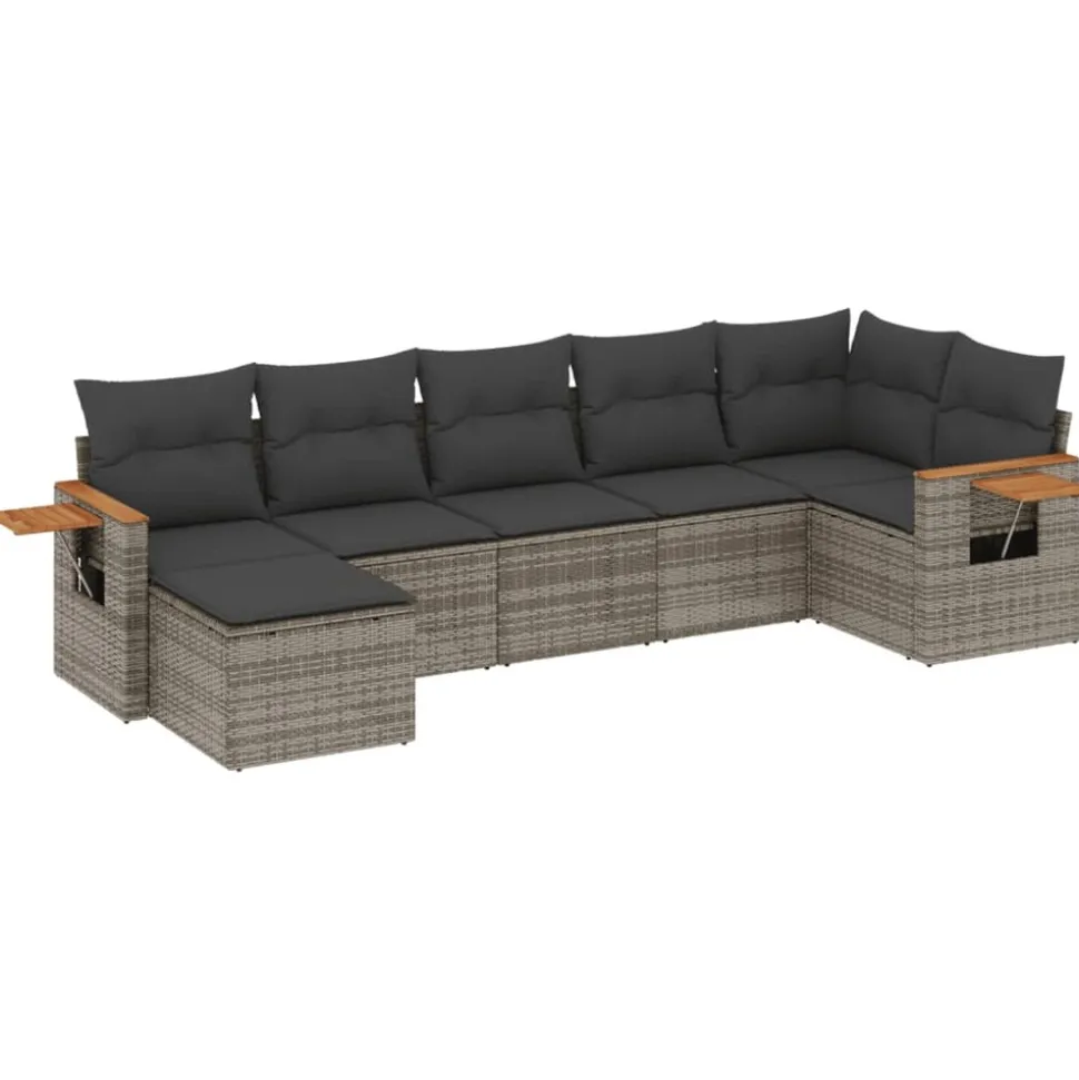 MAISON EXCLUSIVE - Salon de jardin avec coussins 7 pcs gris résine tressée