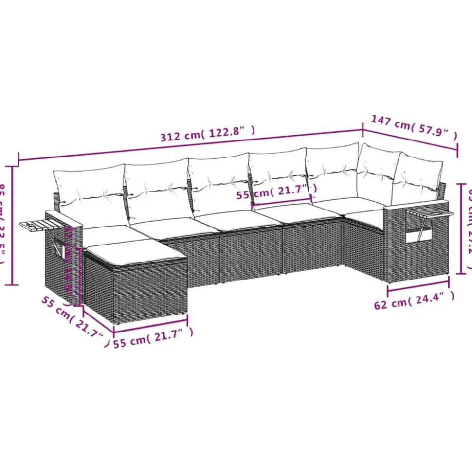 MAISON EXCLUSIVE - Salon de jardin avec coussins 7 pcs gris résine tressée