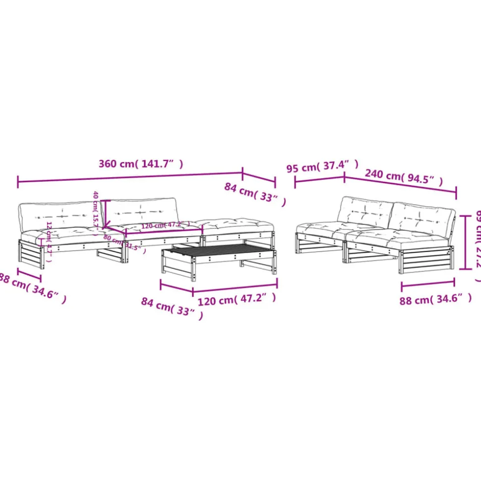 MAISON EXCLUSIVE - Salon de jardin 6 pcs avec coussins bois massif
