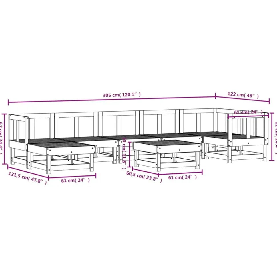 MAISON EXCLUSIVE - Salon de jardin 8 pcs bois de pin massif