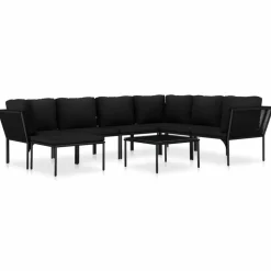 MAISON EXCLUSIVE - Salon de jardin 8 pcs avec coussins noir pvc