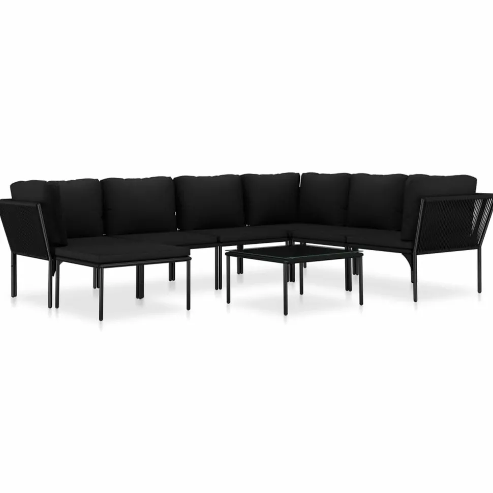 MAISON EXCLUSIVE - Salon de jardin 8 pcs avec coussins noir pvc