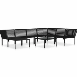 MAISON EXCLUSIVE - Salon de jardin 8 pcs avec coussins noir pvc