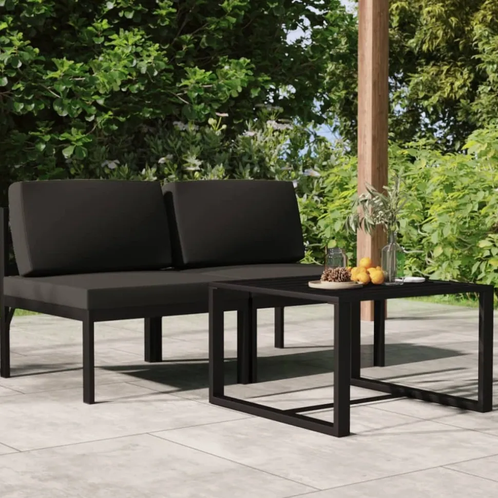 MAISON EXCLUSIVE - Salon de jardin 3 pcs avec coussins aluminium anthracite