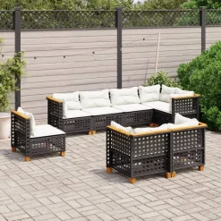 MAISON EXCLUSIVE - Salon de jardin 8 pcs avec coussins noir résine tressée