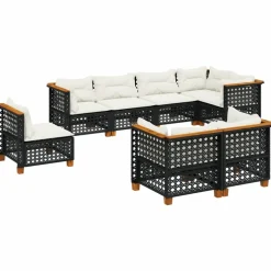 MAISON EXCLUSIVE - Salon de jardin 8 pcs avec coussins noir résine tressée
