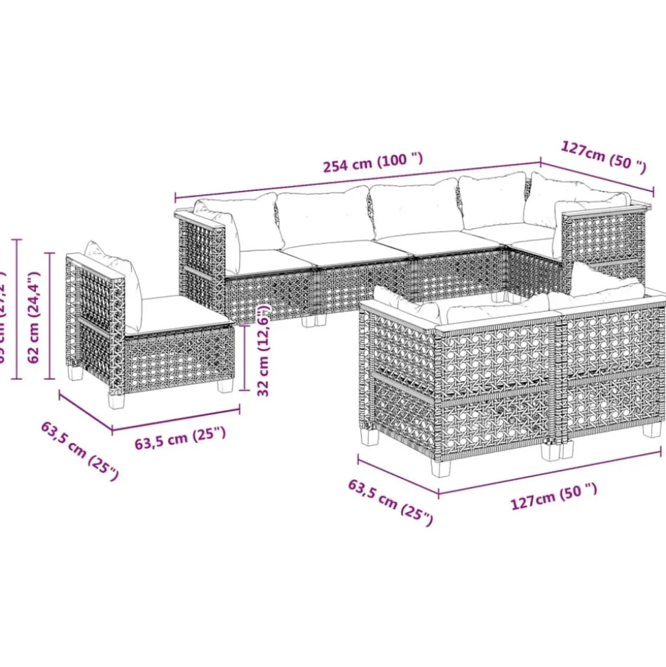 MAISON EXCLUSIVE - Salon de jardin 8 pcs avec coussins noir résine tressée