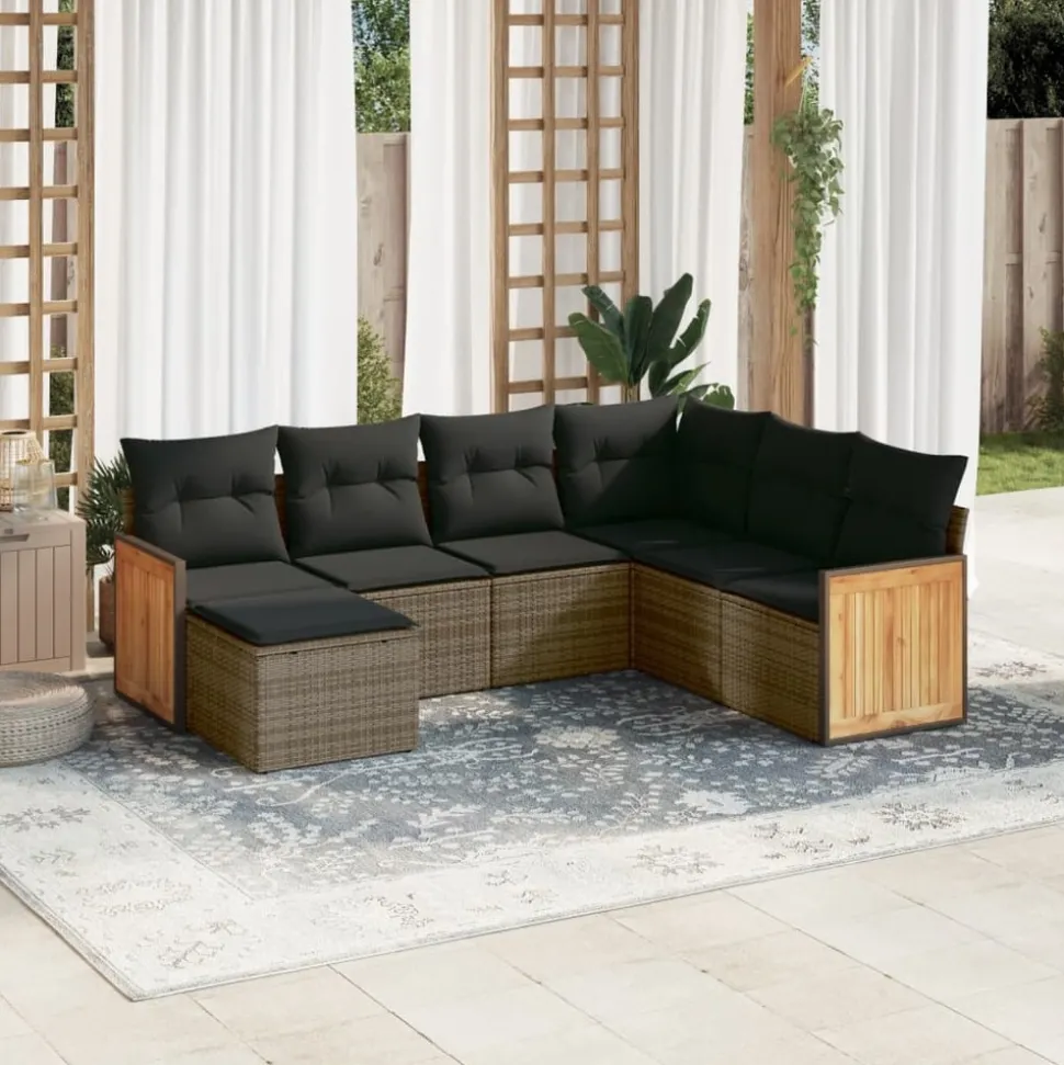 MAISON EXCLUSIVE - Salon de jardin avec coussins 7 pcs gris résine tressée
