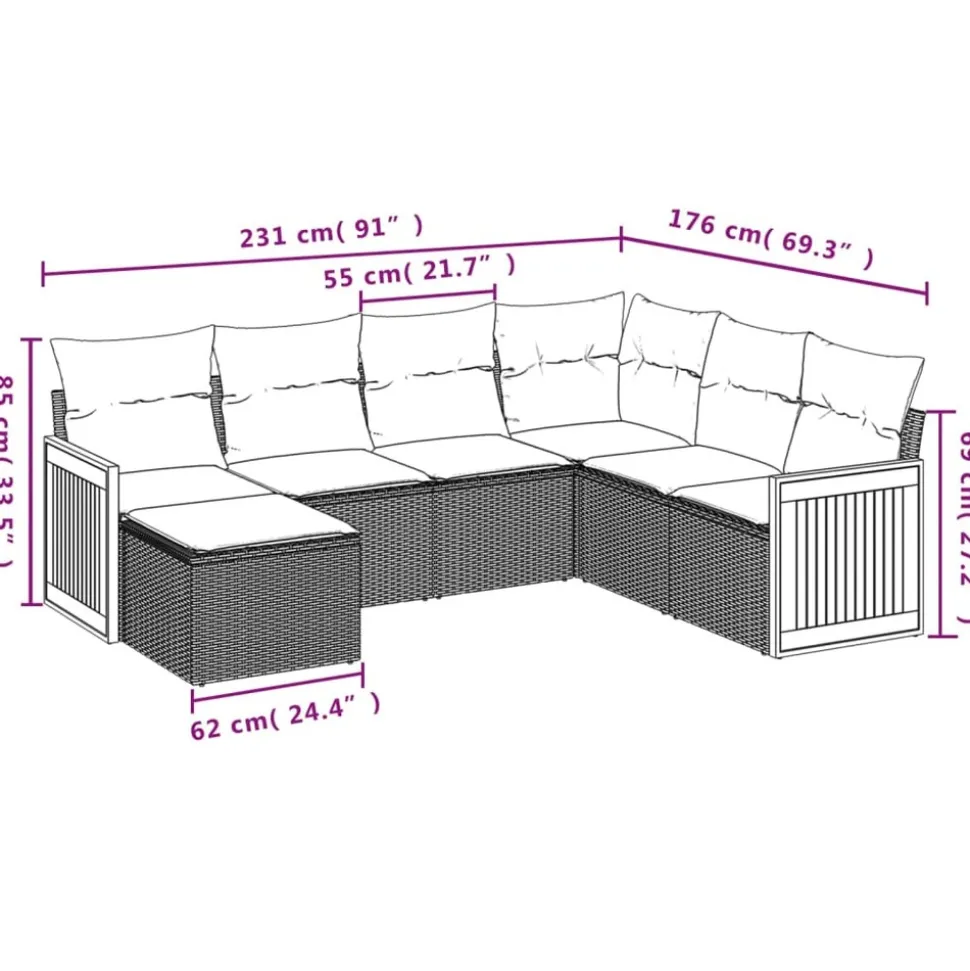 MAISON EXCLUSIVE - Salon de jardin avec coussins 7 pcs gris résine tressée