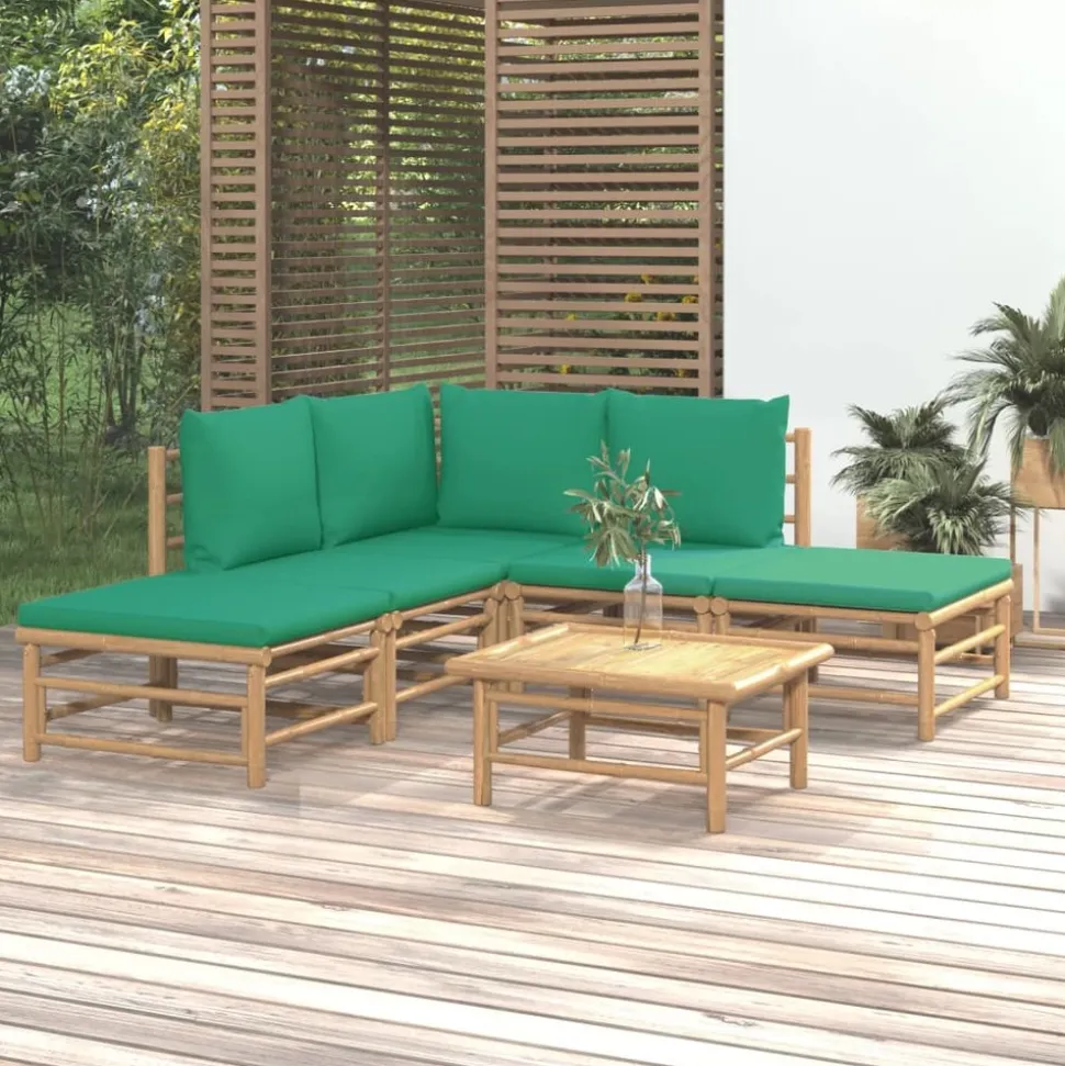MAISON EXCLUSIVE - Salon de jardin 6 pcs avec coussins vert bambou