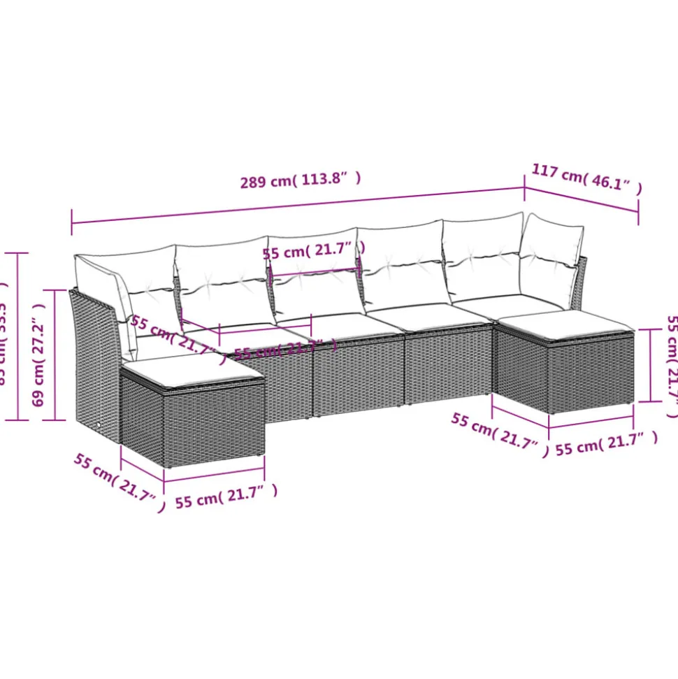 MAISON EXCLUSIVE - Salon de jardin avec coussins 7 pcs marron résine tressée