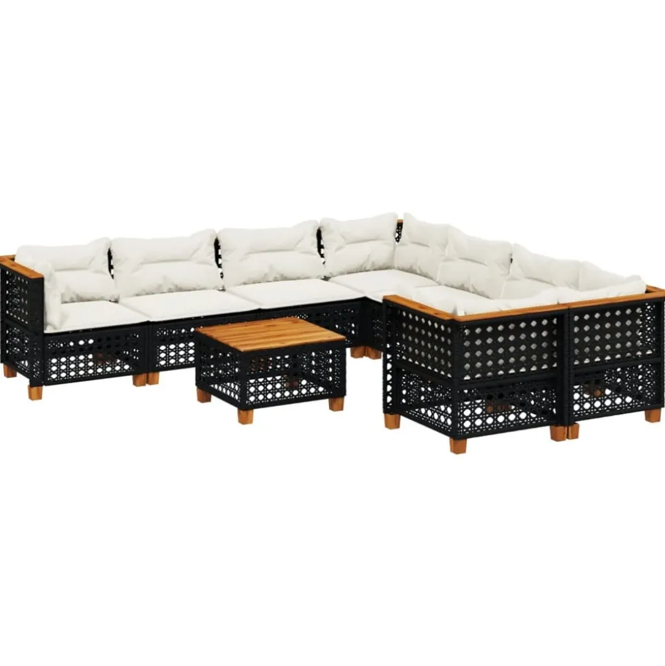 MAISON EXCLUSIVE - Salon de jardin 9 pcs avec coussins noir résine tressée