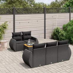 MAISON EXCLUSIVE - Salon de jardin 6 pcs avec coussins noir résine tressée