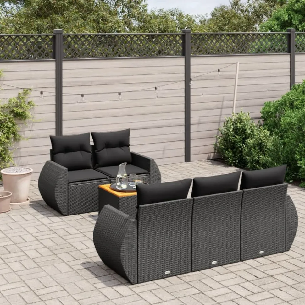 MAISON EXCLUSIVE - Salon de jardin 6 pcs avec coussins noir résine tressée