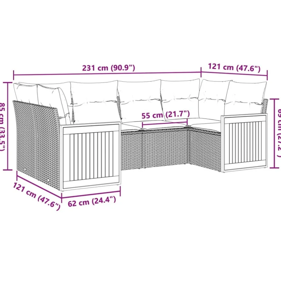 MAISON EXCLUSIVE - Salon de jardin 6 pcs avec coussins gris résine tressée