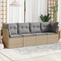 MAISON EXCLUSIVE - Salon de jardin avec coussins 4 pcs beige résine tressée