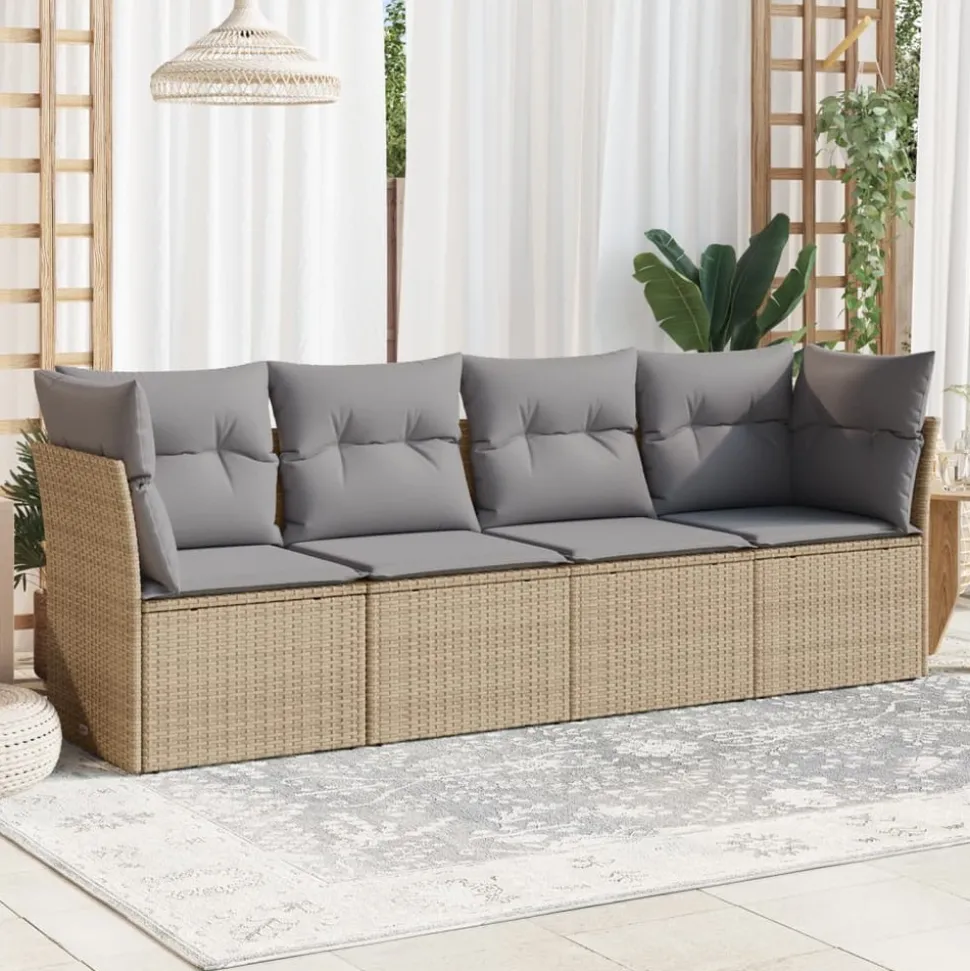MAISON EXCLUSIVE - Salon de jardin avec coussins 4 pcs beige résine tressée