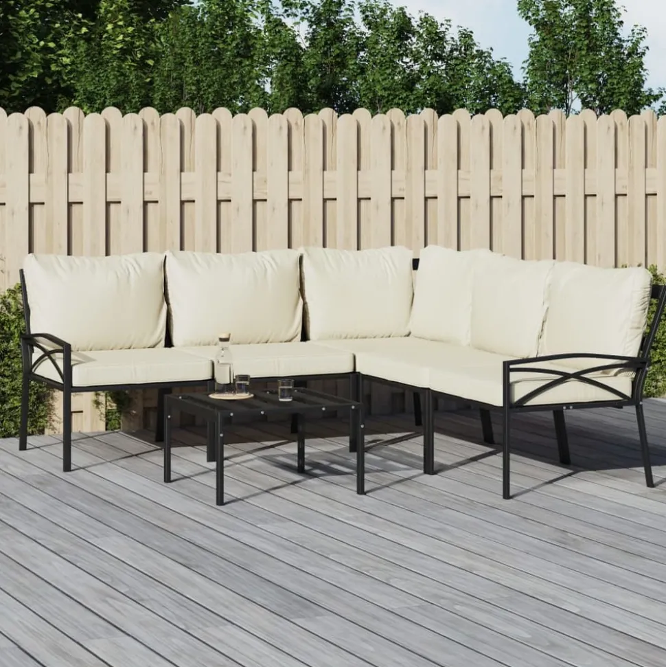 MAISON EXCLUSIVE - Salon de jardin 6 pcs avec coussins sable acier