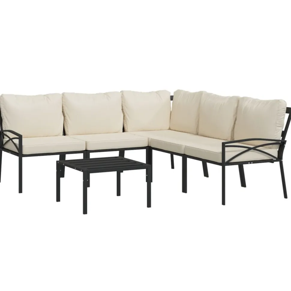 MAISON EXCLUSIVE - Salon de jardin 6 pcs avec coussins sable acier