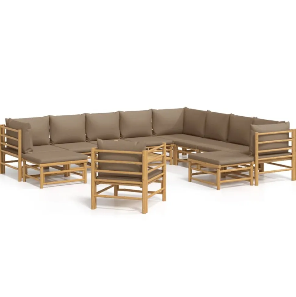MAISON EXCLUSIVE - Salon de jardin 12 pcs avec coussins taupe bambou