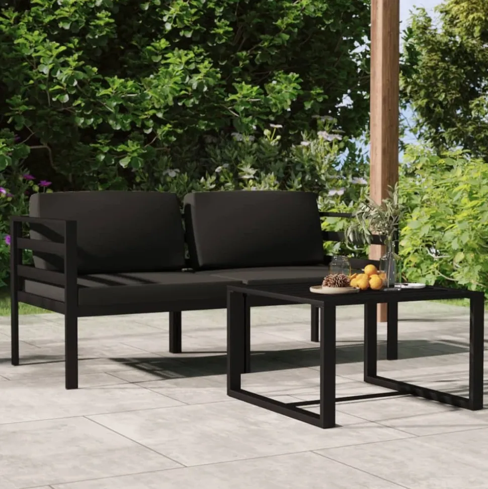 MAISON EXCLUSIVE - Salon de jardin 3 pcs avec coussins aluminium anthracite