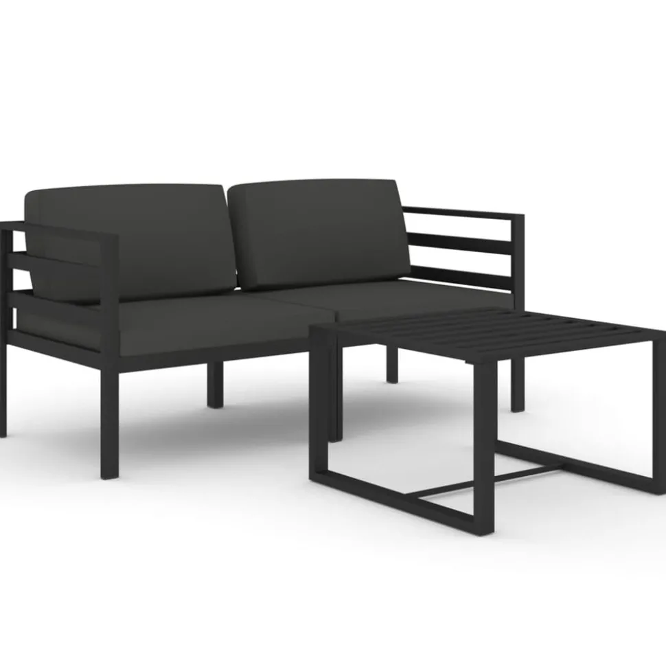MAISON EXCLUSIVE - Salon de jardin 3 pcs avec coussins aluminium anthracite