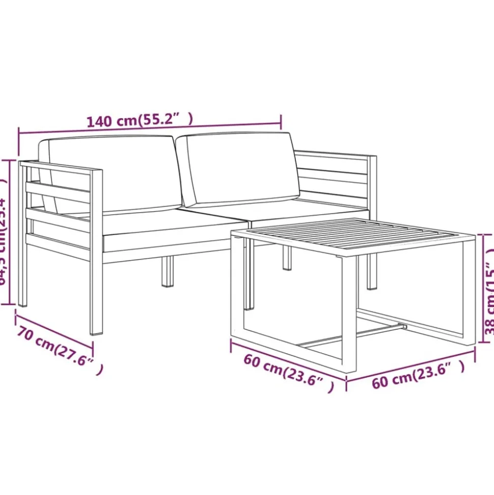 MAISON EXCLUSIVE - Salon de jardin 3 pcs avec coussins aluminium anthracite