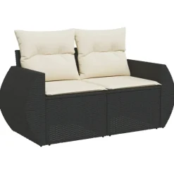 MAISON EXCLUSIVE - Salon de jardin 9 pcs avec coussins noir résine tressée