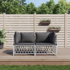 MAISON EXCLUSIVE - Salon de jardin avec coussins 2 pcs blanc acier