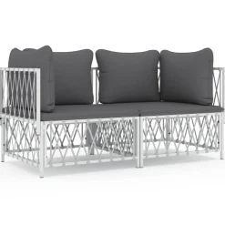 MAISON EXCLUSIVE - Salon de jardin avec coussins 2 pcs blanc acier