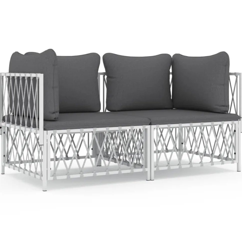 MAISON EXCLUSIVE - Salon de jardin avec coussins 2 pcs blanc acier