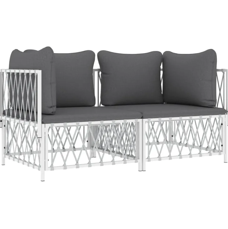 MAISON EXCLUSIVE - Salon de jardin avec coussins 2 pcs blanc acier
