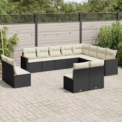MAISON EXCLUSIVE - Salon de jardin 12 pcs avec coussins noir résine tressée