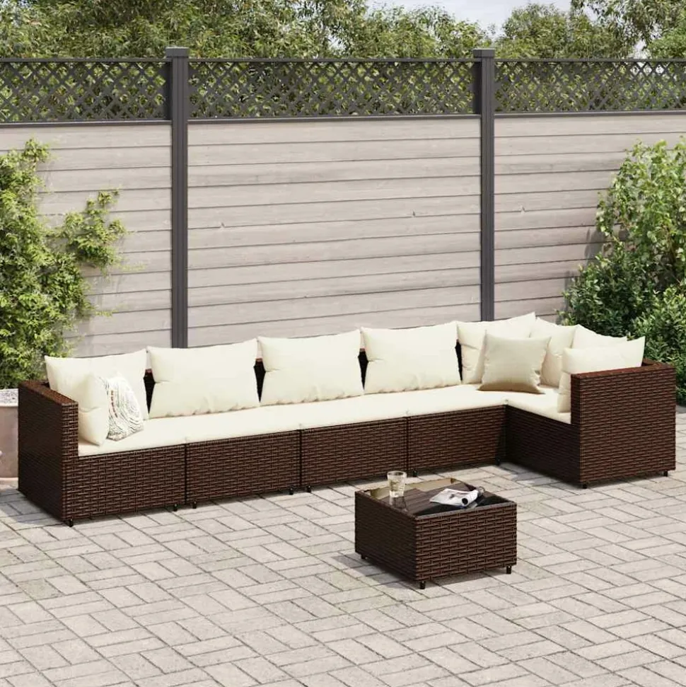 MAISON EXCLUSIVE - Salon de jardin avec coussins 7 pcs marron résine tressée