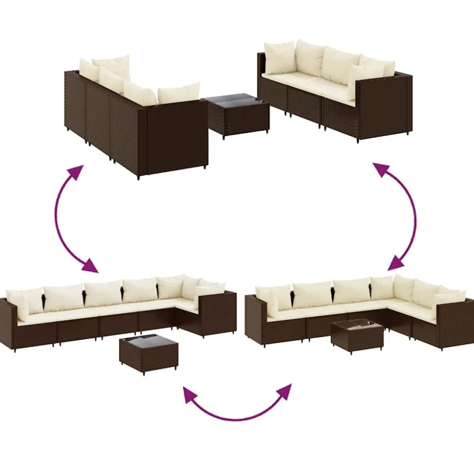 MAISON EXCLUSIVE - Salon de jardin avec coussins 7 pcs marron résine tressée