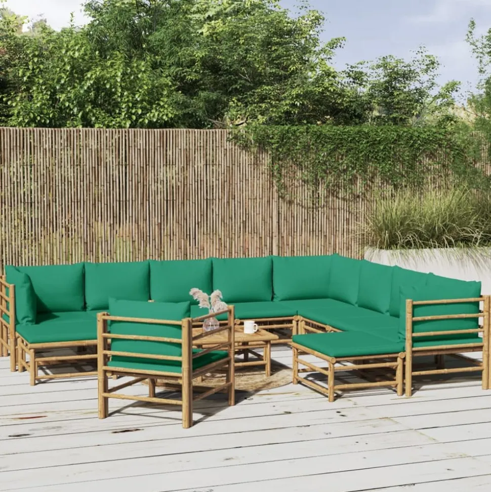 MAISON EXCLUSIVE - Salon de jardin 12 pcs avec coussins vert bambou